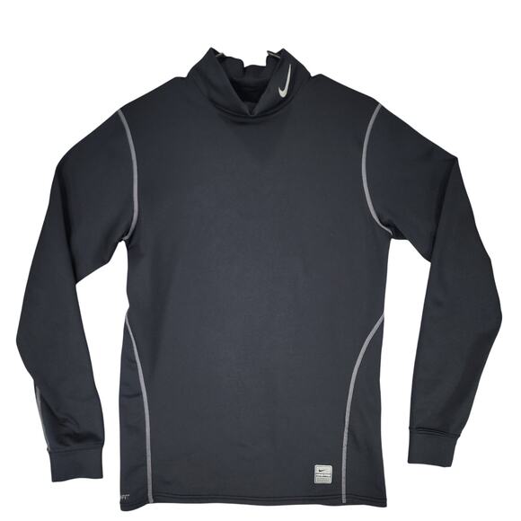 Nike Pro ThermaFit L Moc Neck Pullover Women Black White Compression Performance - Picture 1 of 14